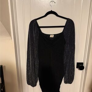 Peach Love California Black Dress with Silver Sleeves